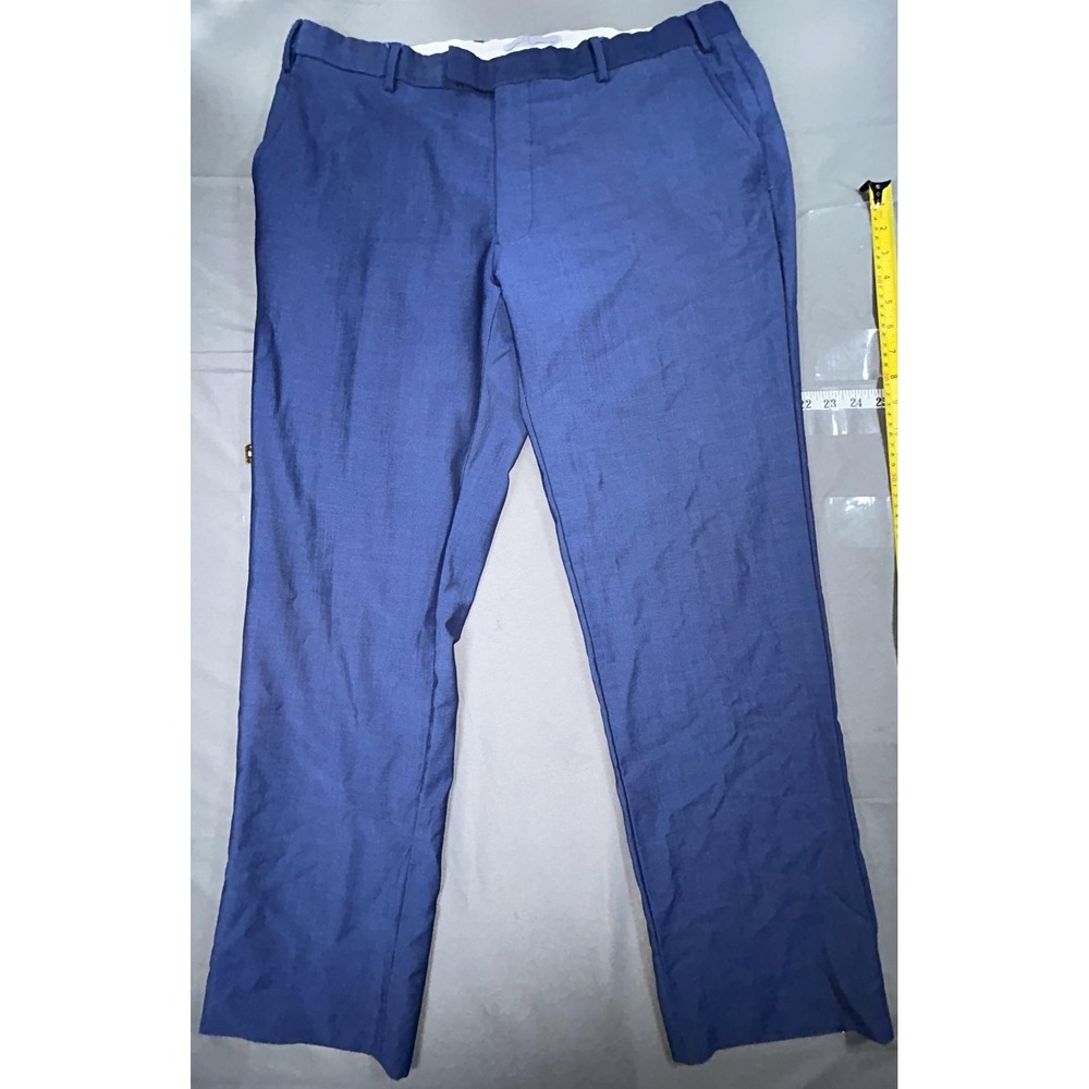 T.M. Lewin Dress Pants Mens 37R Blue Wool Mohair Trafalgar Slim Fit Flat Front